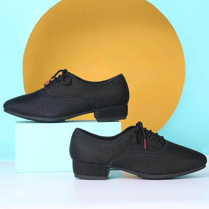 Men's Mesh Dance Shoes Breathable Black Ballroom Dancing Shoes Latin Salsa Social Teaching Practicing Shoes