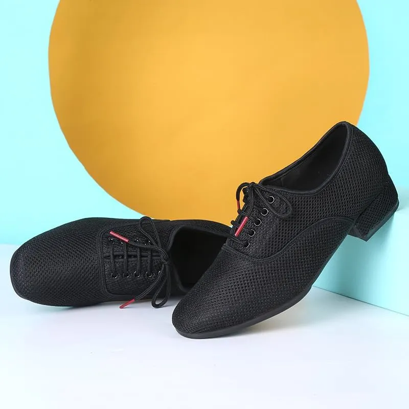 Men's Mesh Dance Shoes Breathable Black Ballroom Dancing Shoes Latin Salsa Social Teaching Practicing Shoes