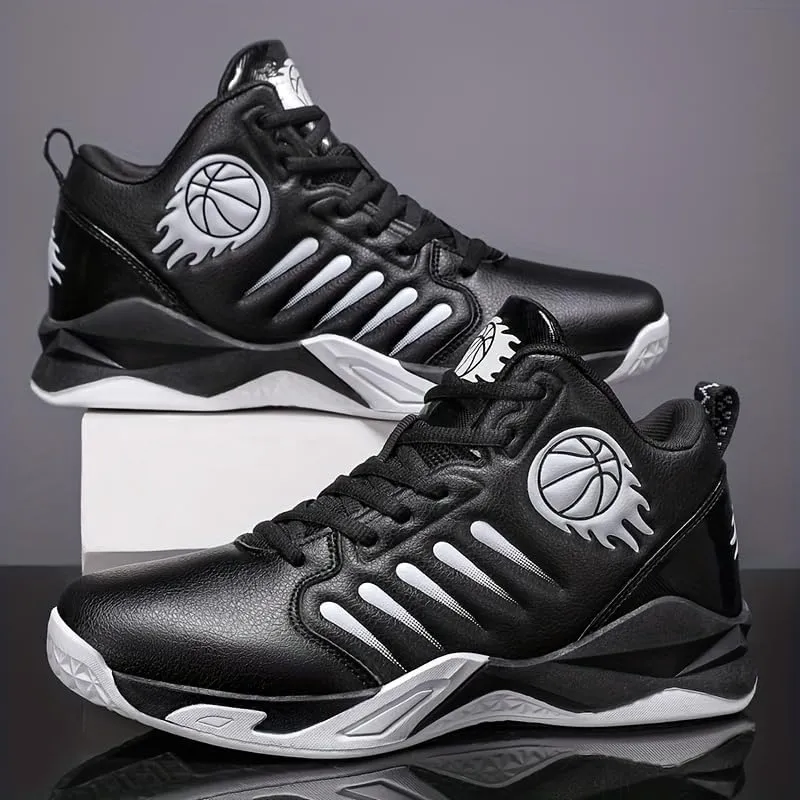 Men's Mid-Top Basketball Shoes – Breathable, Non-Slip, Shock-Absorbing Lace-Up Sports Sneakers with PU Upper, Fabric Lining