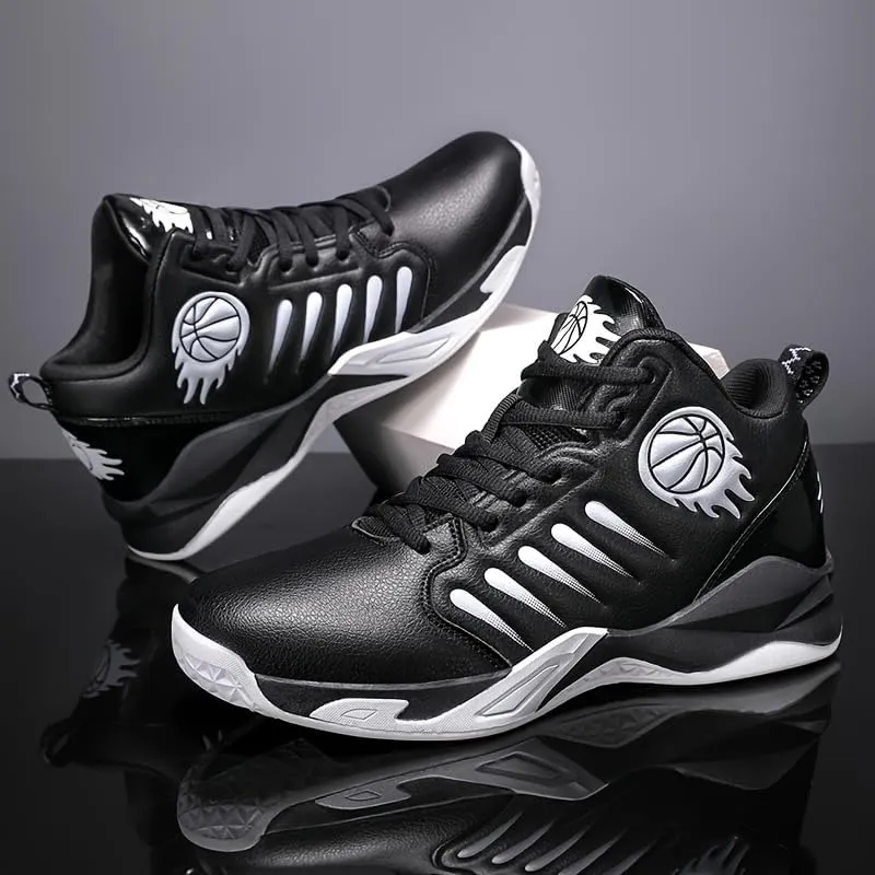 Men's Mid-Top Basketball Shoes – Breathable, Non-Slip, Shock-Absorbing Lace-Up Sports Sneakers with PU Upper, Fabric Lining