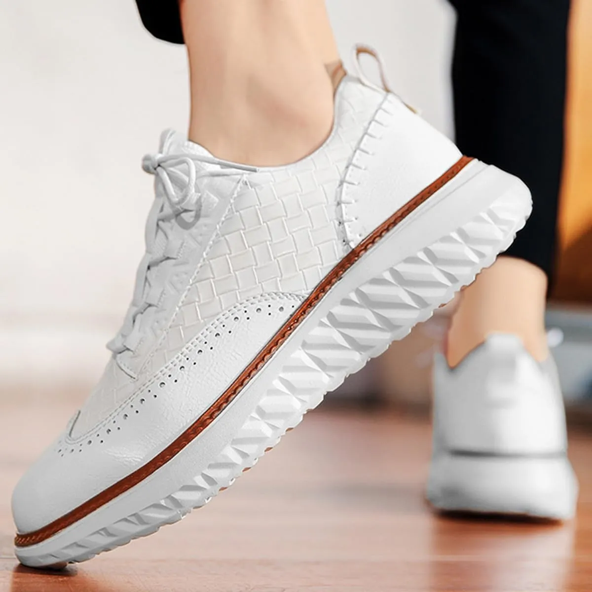 Men's Oxford Ridge Leather Sneakers – Breathable Lightweight Business Casual Shoes for Men, Ideal for Office & Weekend Outfits