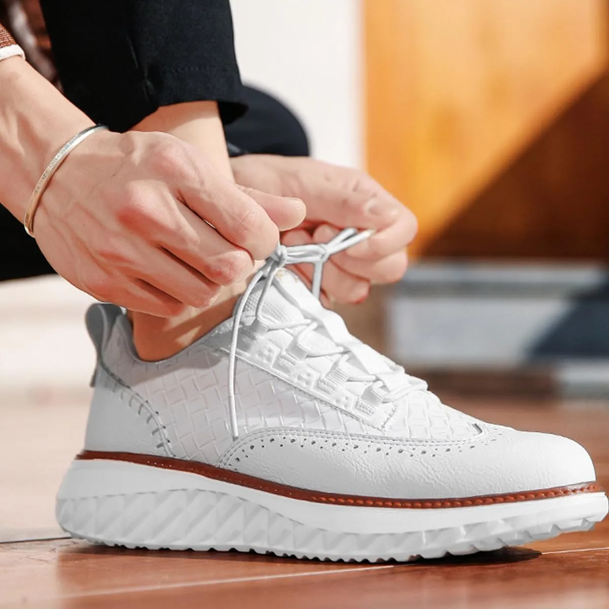 Men's Oxford Ridge Leather Sneakers – Breathable Lightweight Business Casual Shoes for Men, Ideal for Office & Weekend Outfits