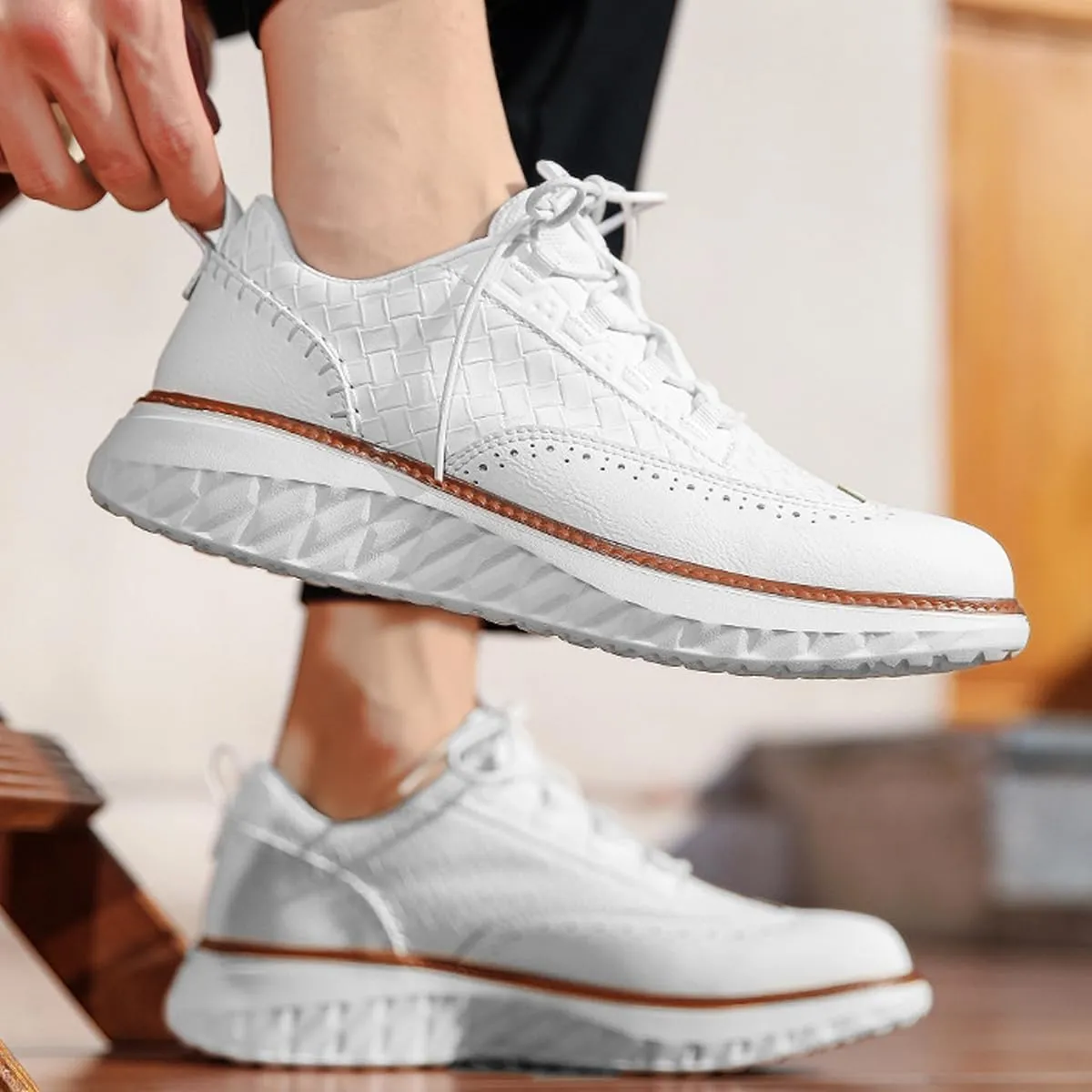Men's Oxford Ridge Leather Sneakers – Breathable Lightweight Business Casual Shoes for Men, Ideal for Office & Weekend Outfits
