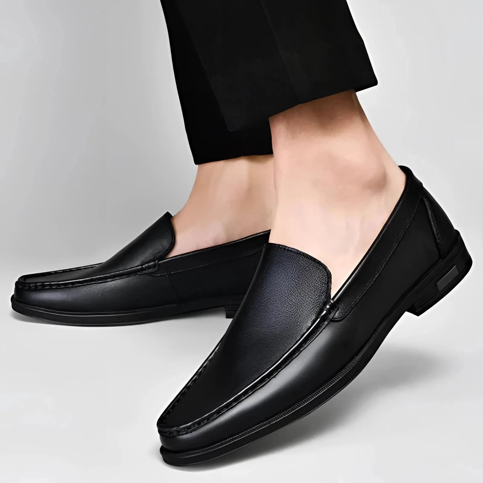 Men's Premium Blue Leather Penny Loafers - Luxury Slip-On Shoes