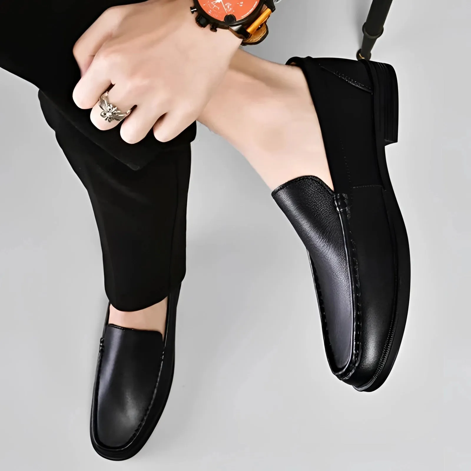 Men's Premium Blue Leather Penny Loafers - Luxury Slip-On Shoes