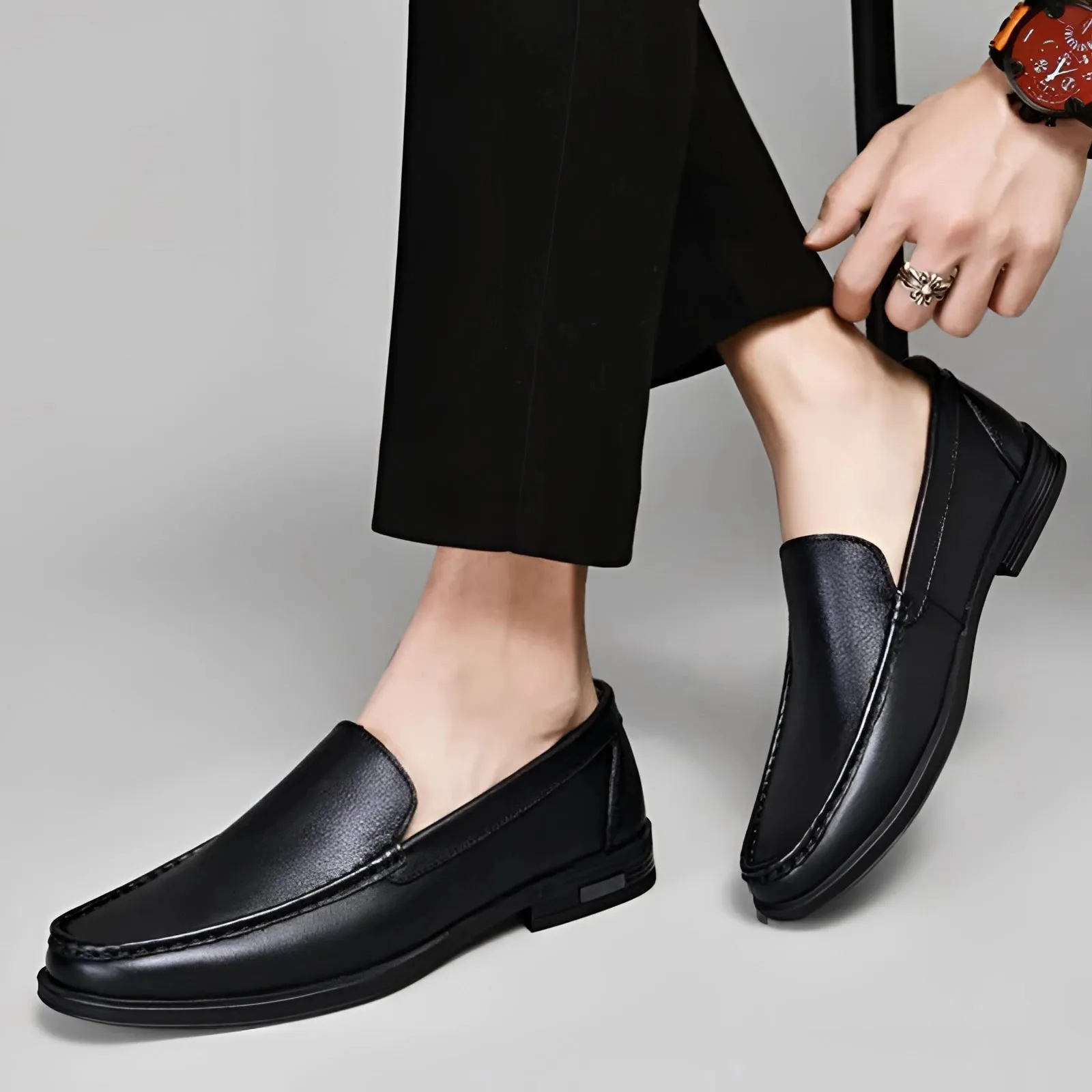 Men's Premium Blue Leather Penny Loafers - Luxury Slip-On Shoes