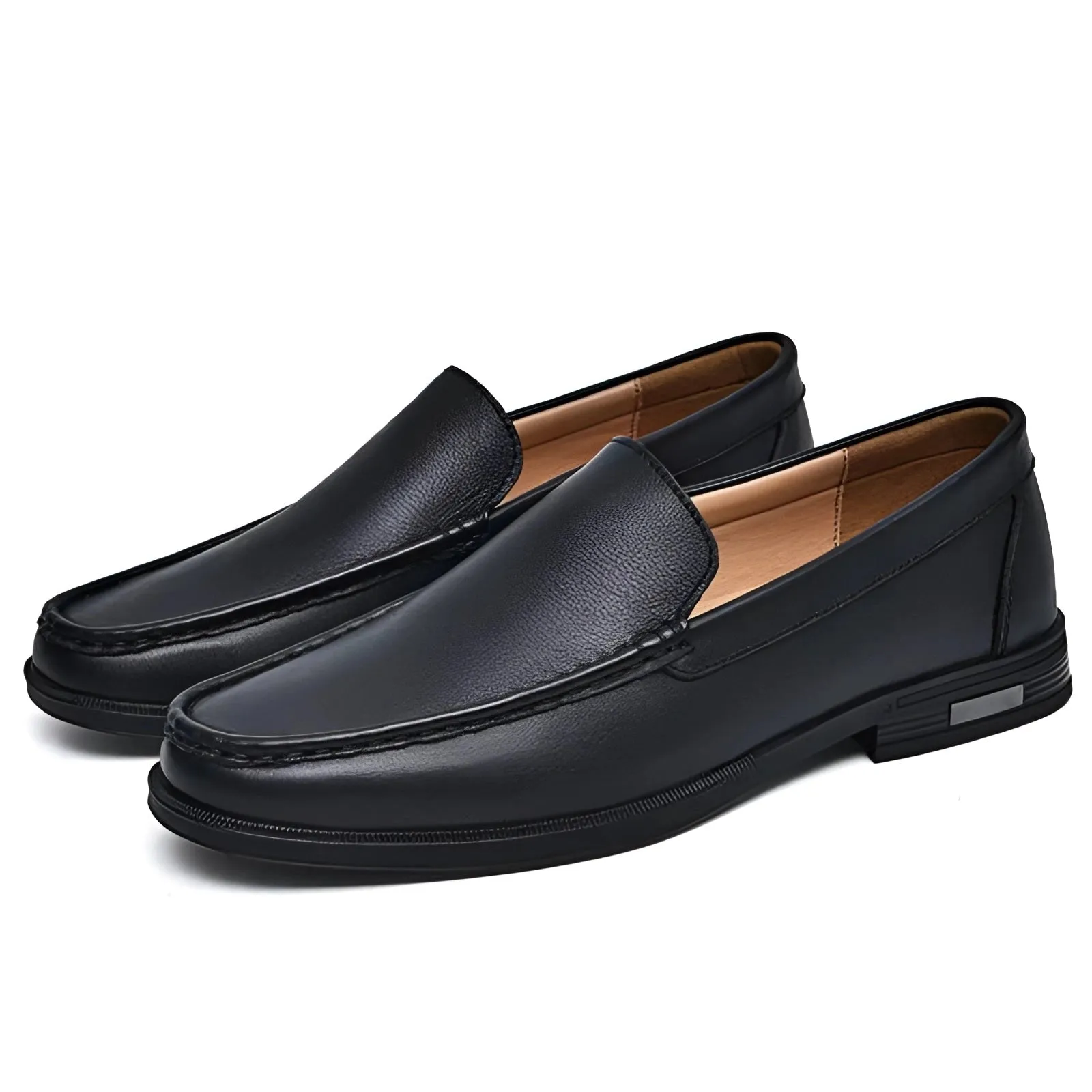 Men's Premium Blue Leather Penny Loafers - Luxury Slip-On Shoes