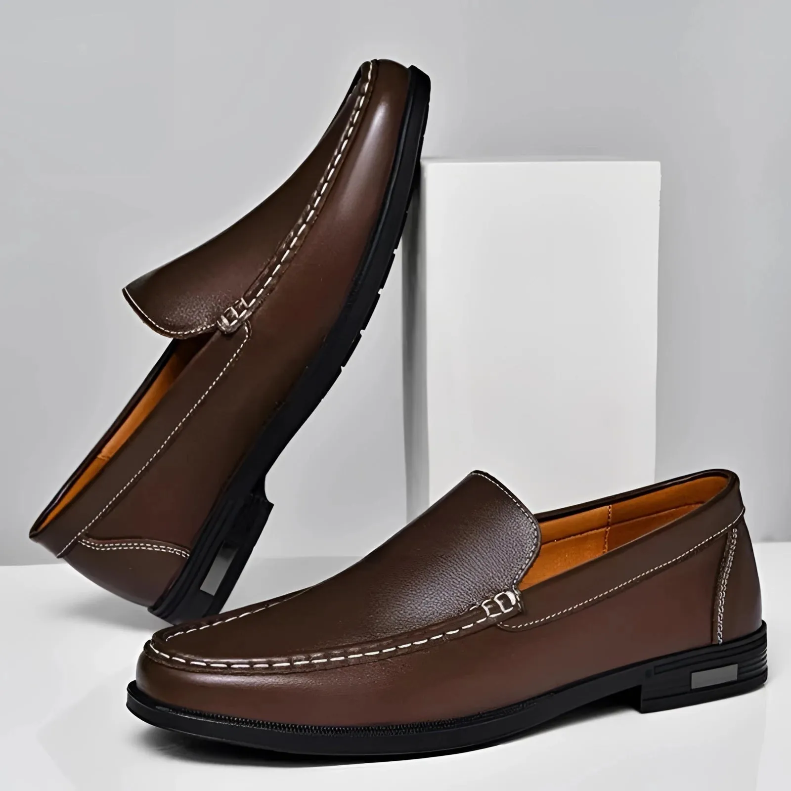 Men's Premium Blue Leather Penny Loafers - Luxury Slip-On Shoes