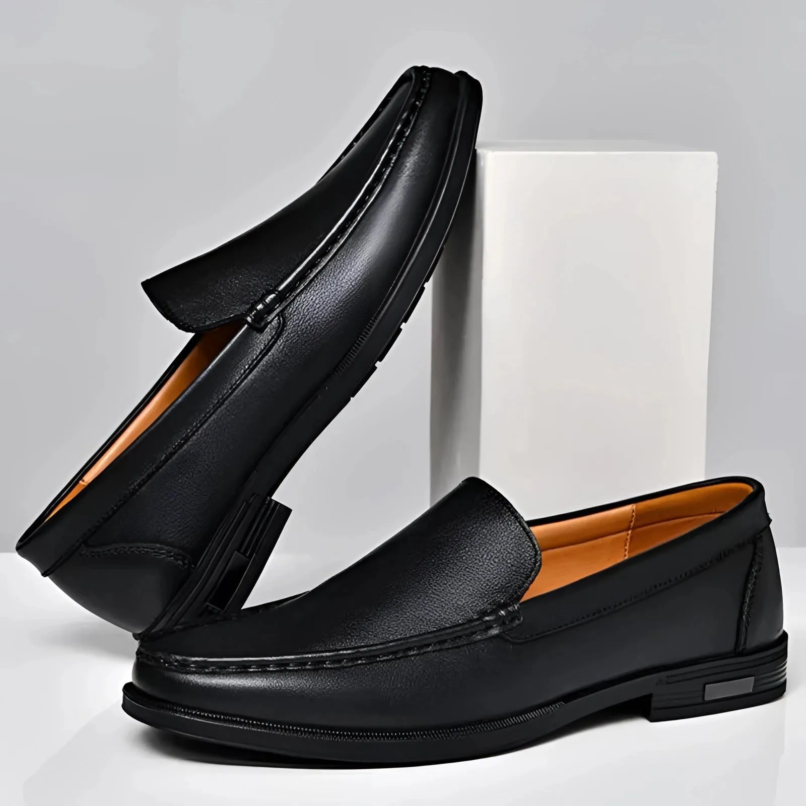 Men's Premium Blue Leather Penny Loafers - Luxury Slip-On Shoes