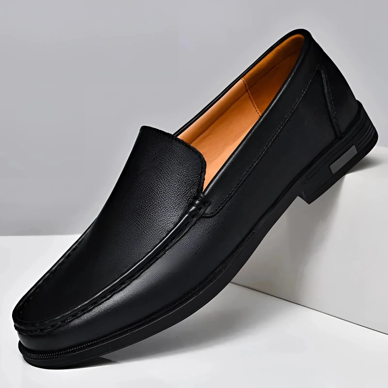 Men's Premium Blue Leather Penny Loafers - Luxury Slip-On Shoes
