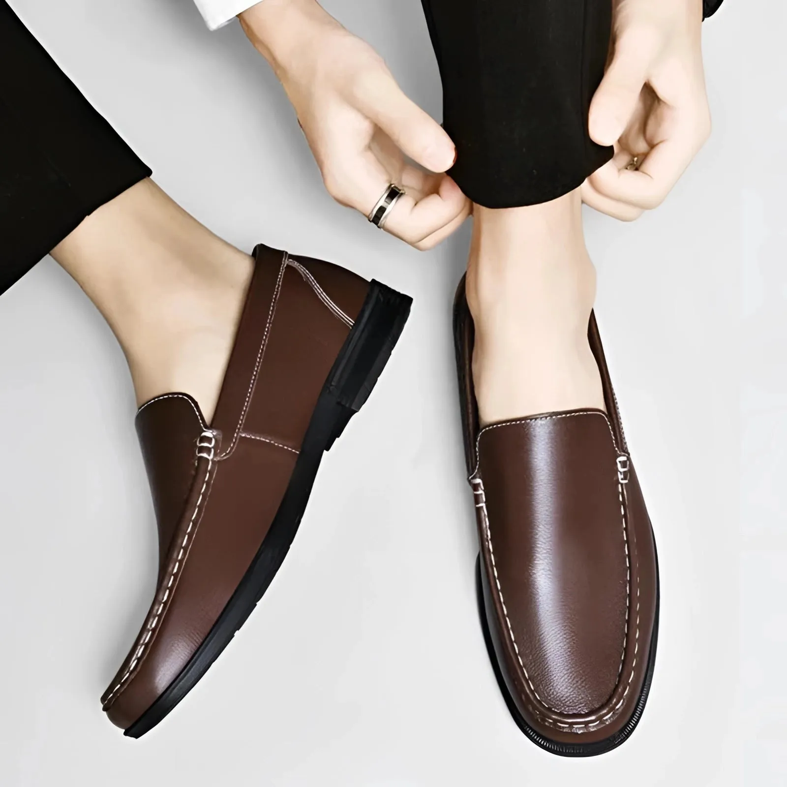 Men's Premium Blue Leather Penny Loafers - Luxury Slip-On Shoes