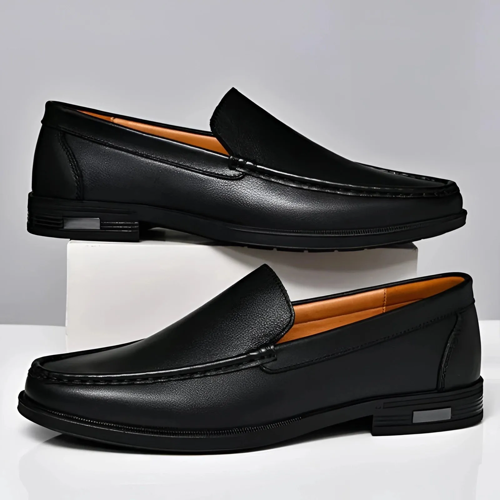 Men's Premium Blue Leather Penny Loafers - Luxury Slip-On Shoes