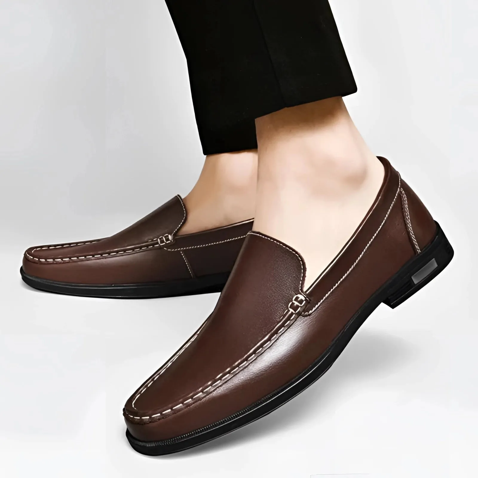 Men's Premium Blue Leather Penny Loafers - Luxury Slip-On Shoes