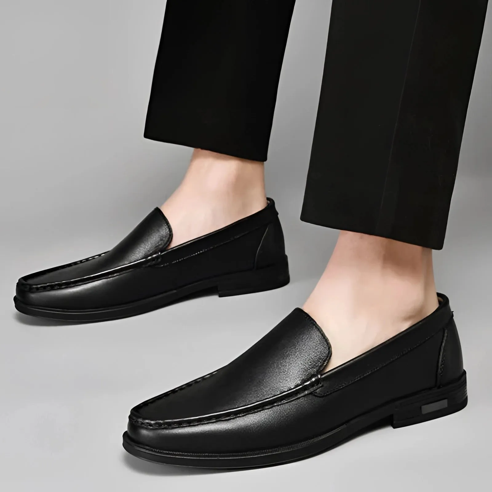 Men's Premium Blue Leather Penny Loafers - Luxury Slip-On Shoes