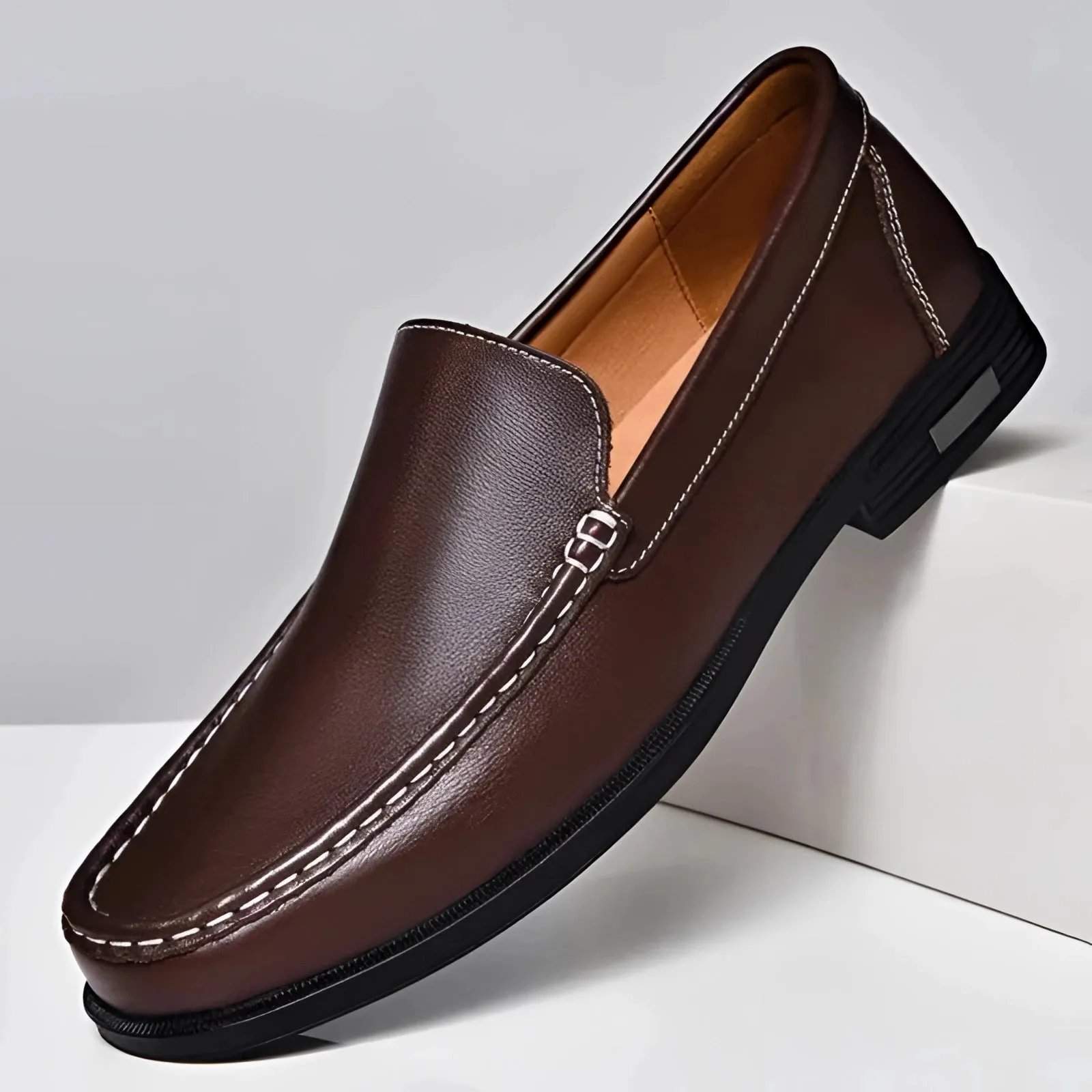 Men's Premium Blue Leather Penny Loafers - Luxury Slip-On Shoes