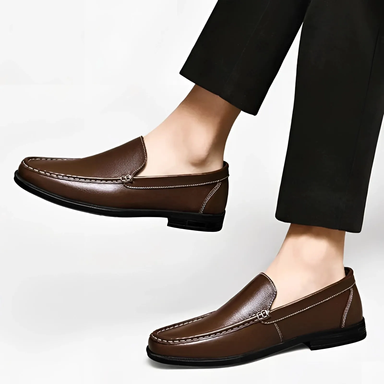 Men's Premium Blue Leather Penny Loafers - Luxury Slip-On Shoes
