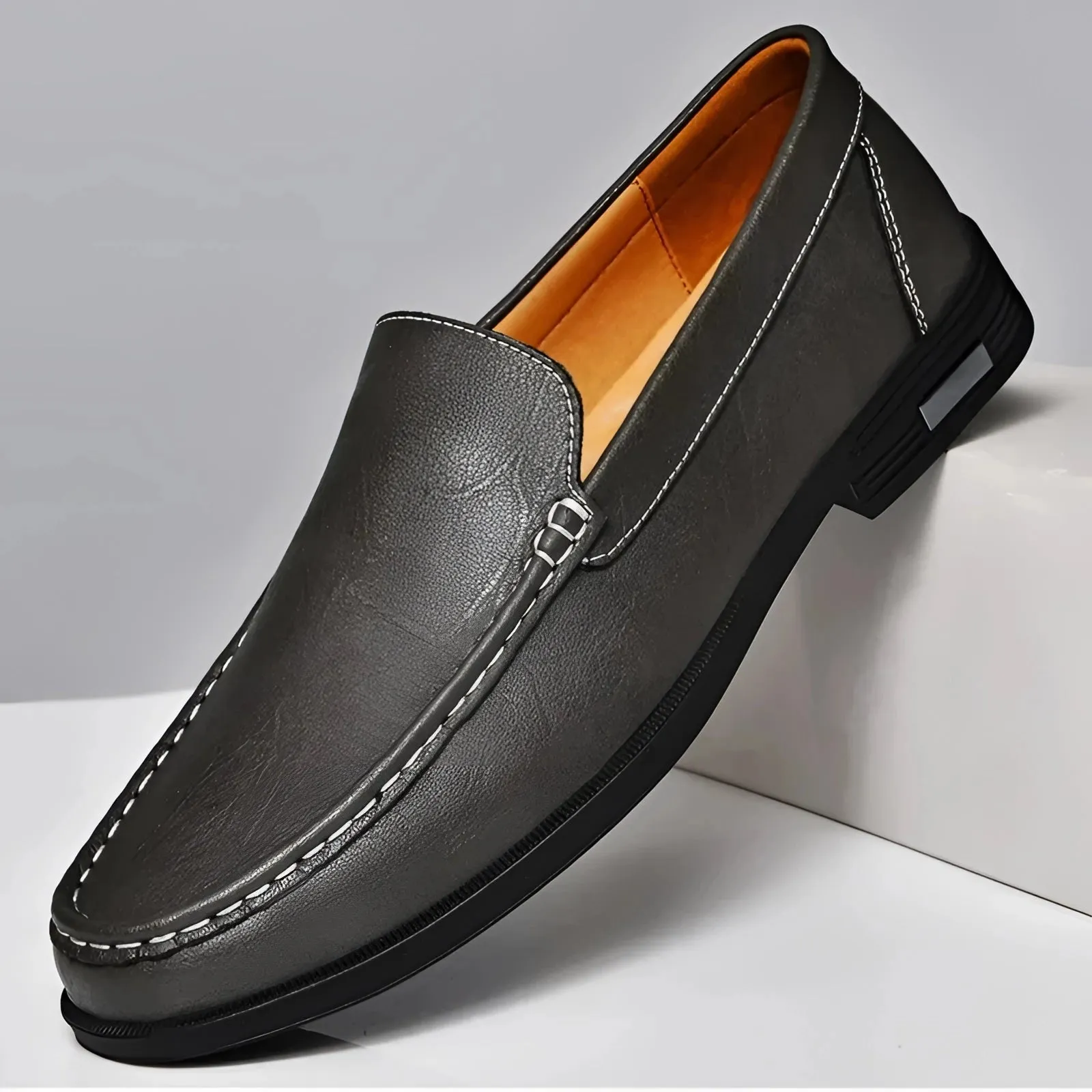 Men's Premium Blue Leather Penny Loafers - Luxury Slip-On Shoes