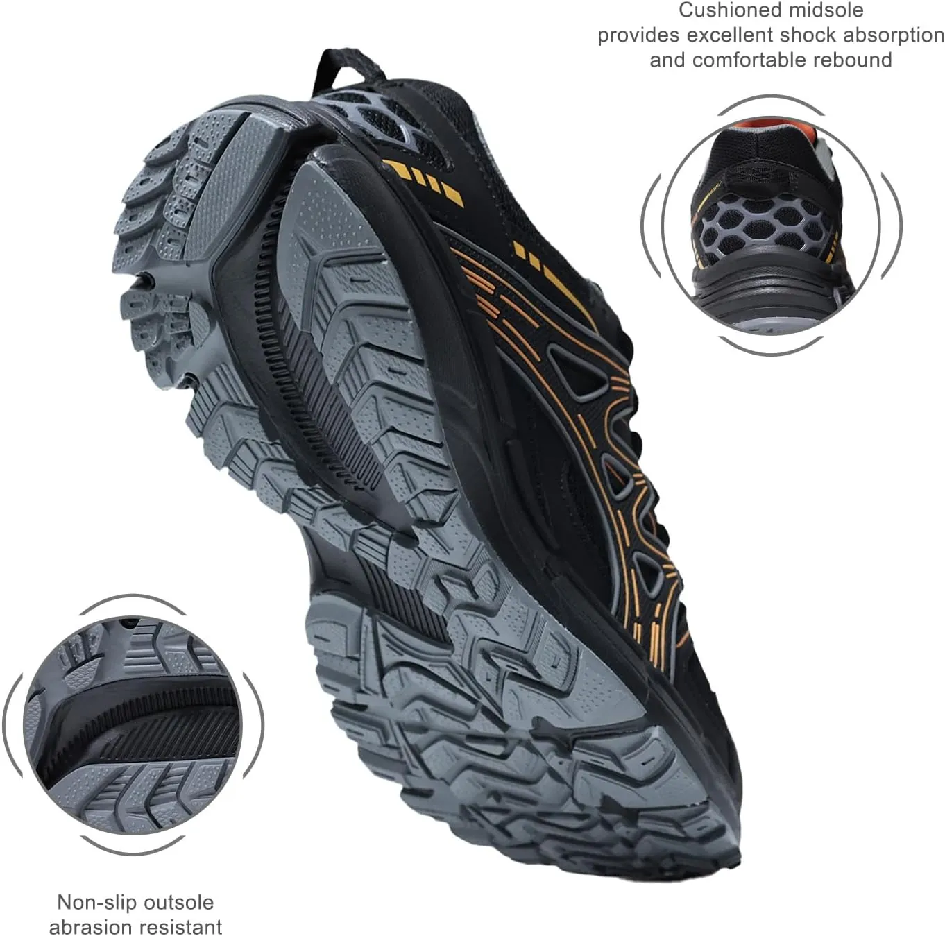 Men's Slip Resistant Trail Running Shoes - Supportive Athletic Shoes for Outdoor Fitness Walking, Road Running and Gym Training