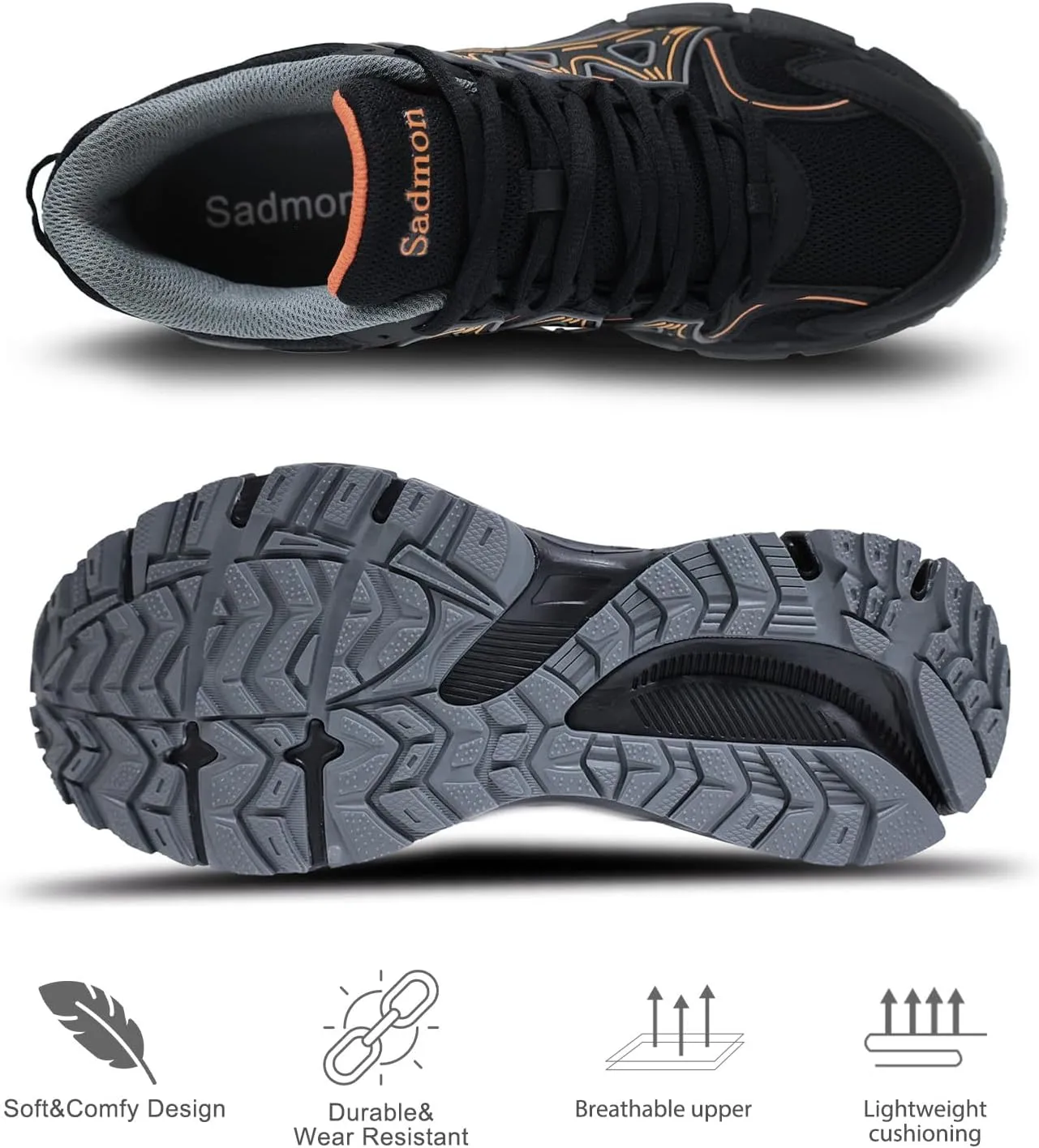 Men's Slip Resistant Trail Running Shoes - Supportive Athletic Shoes for Outdoor Fitness Walking, Road Running and Gym Training