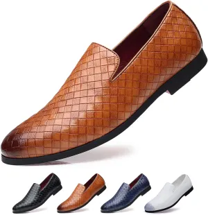 Men's Vegan Leather Smoking Loafers Slip-on Flat Casual Lightweight Driving Walking Shoes Business Dress Oxford Shoes