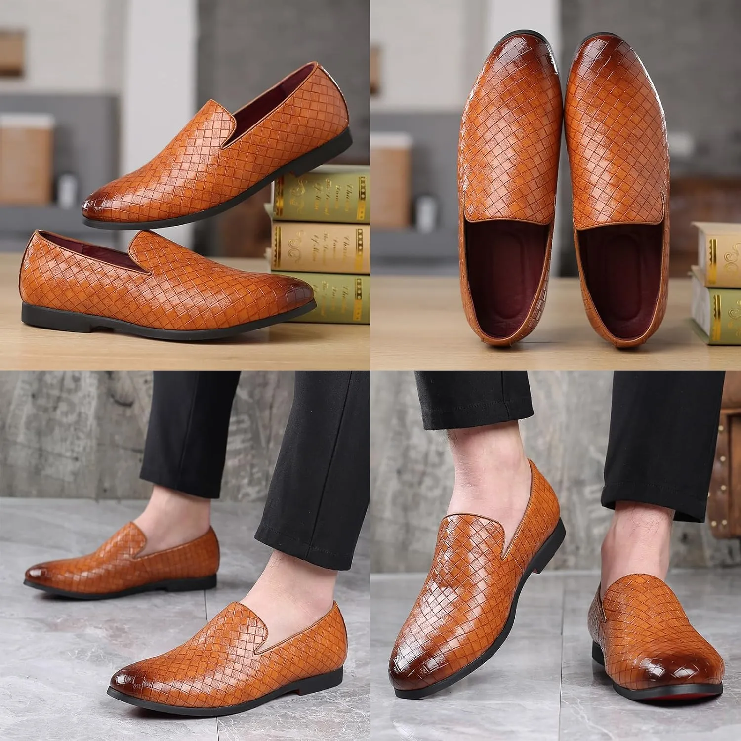Men's Vegan Leather Smoking Loafers Slip-on Flat Casual Lightweight Driving Walking Shoes Business Dress Oxford Shoes