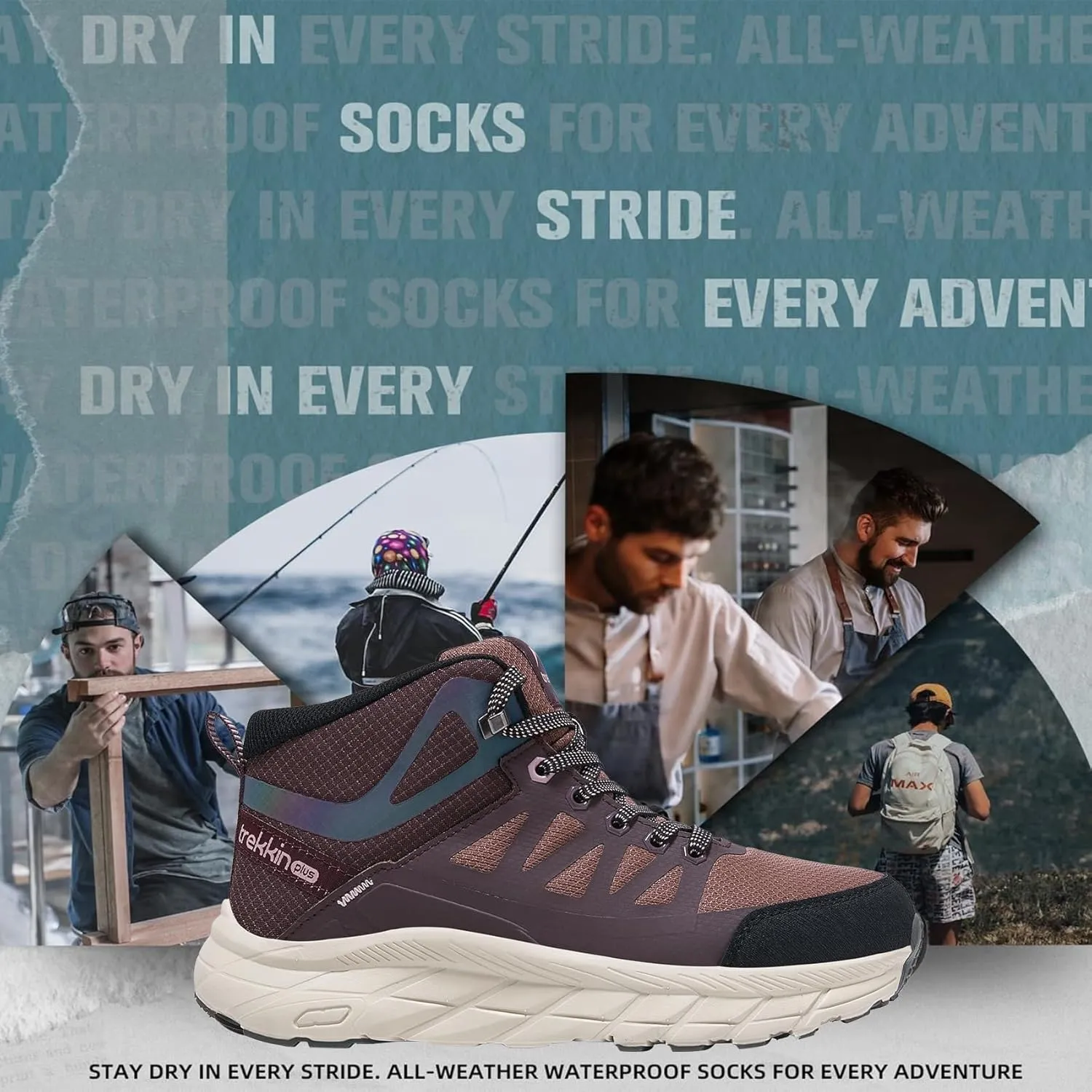 Men's Waterproof Shoes Hiking Trekking Trails Outdoor Lightweight Slip Resistant Cushion Sole Comfortable Work Shoes Walking Boot