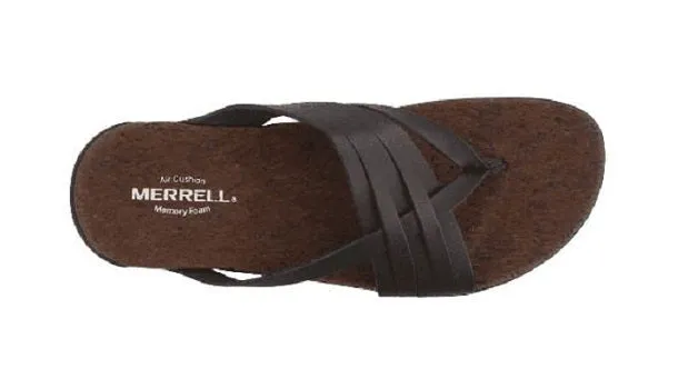 Merrell Women's Black Full Grain Leather District Mahana Post Thong Comfort Sandal J97326
