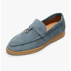 Milooey Steel Blue Round Toe Loafers Slip On Moccasins Driving Penny Loafers