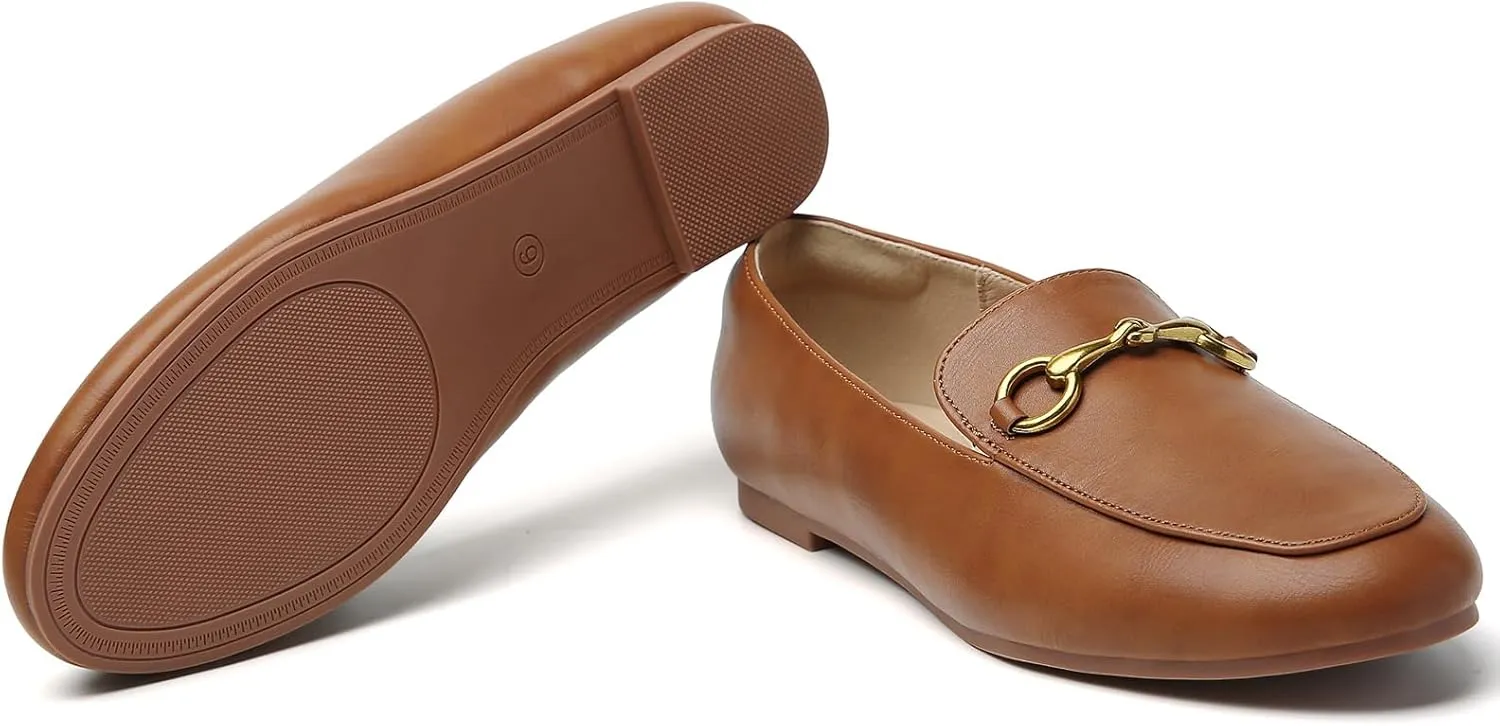 Minorsu Buckle Loafers for Women Slip On Round Toe Dress Flats Business Casual Work Driving Shoes