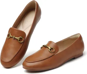 Minorsu Buckle Loafers for Women Slip On Round Toe Dress Flats Business Casual Work Driving Shoes