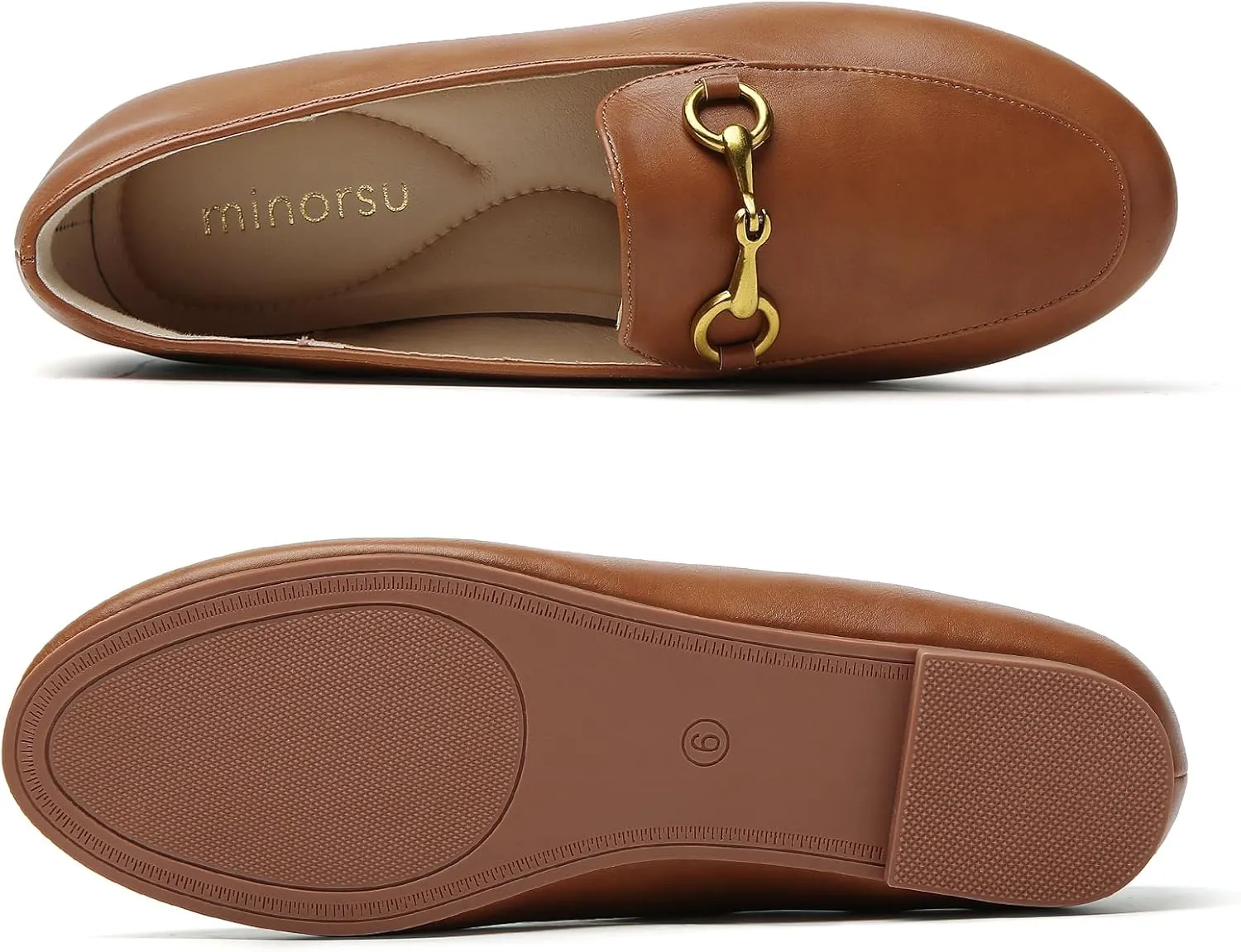 Minorsu Buckle Loafers for Women Slip On Round Toe Dress Flats Business Casual Work Driving Shoes