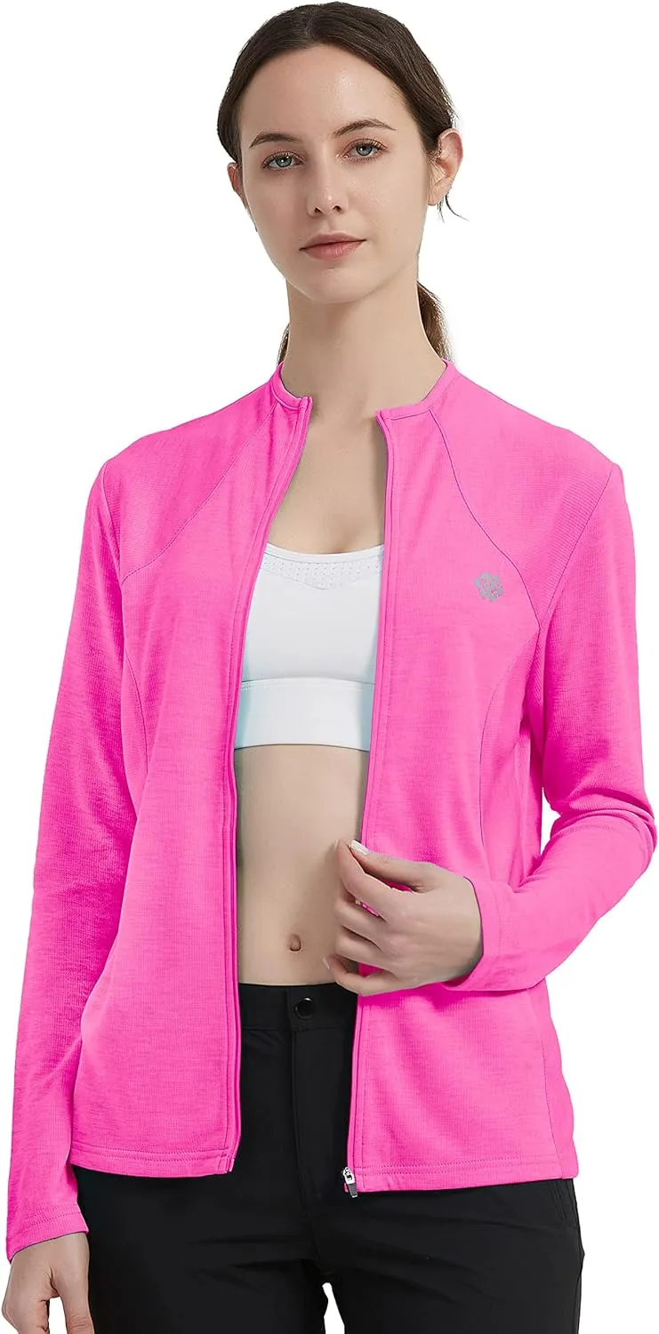 MoFiz Women's Full Zip Hiking Shirt Lightweight UPF 50  Sun Protection Running Jacket Long Sleeve Sports Outdoor Top Pockets