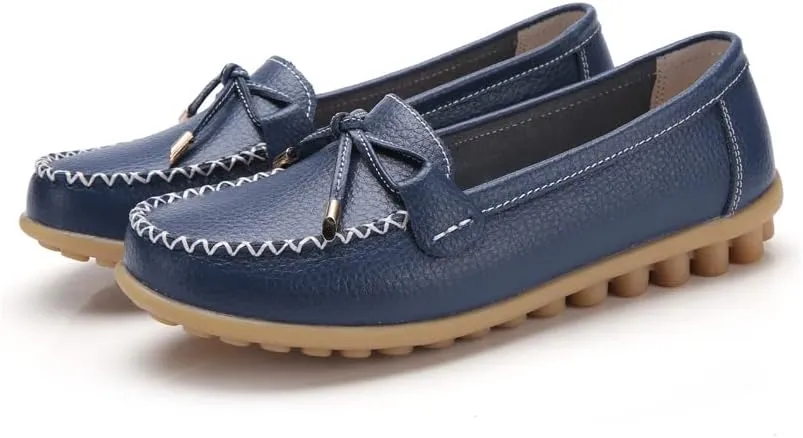 Momuk Women's Penny Loafers Leather Driving Moccasins Slip On Boat Shoes Fashion Comfort Flats
