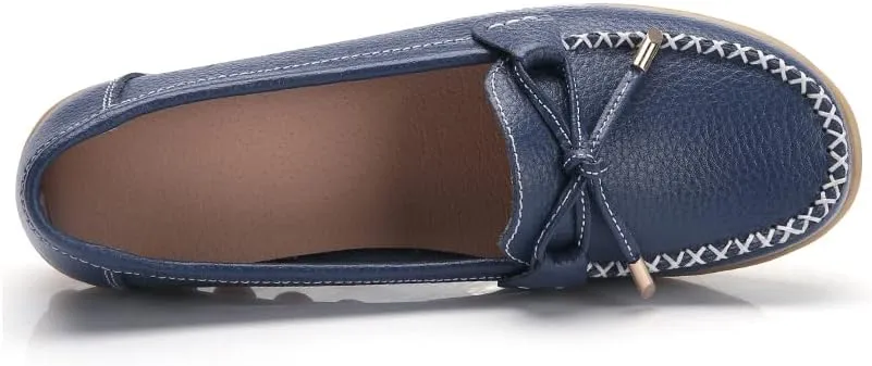 Momuk Women's Penny Loafers Leather Driving Moccasins Slip On Boat Shoes Fashion Comfort Flats
