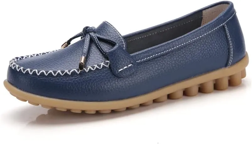 Momuk Women's Penny Loafers Leather Driving Moccasins Slip On Boat Shoes Fashion Comfort Flats