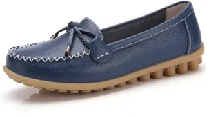 Momuk Women's Penny Loafers Leather Driving Moccasins Slip On Boat Shoes Fashion Comfort Flats