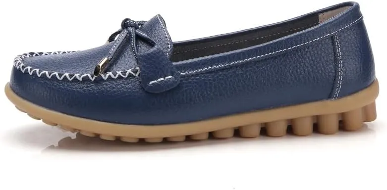 Momuk Women's Penny Loafers Leather Driving Moccasins Slip On Boat Shoes Fashion Comfort Flats