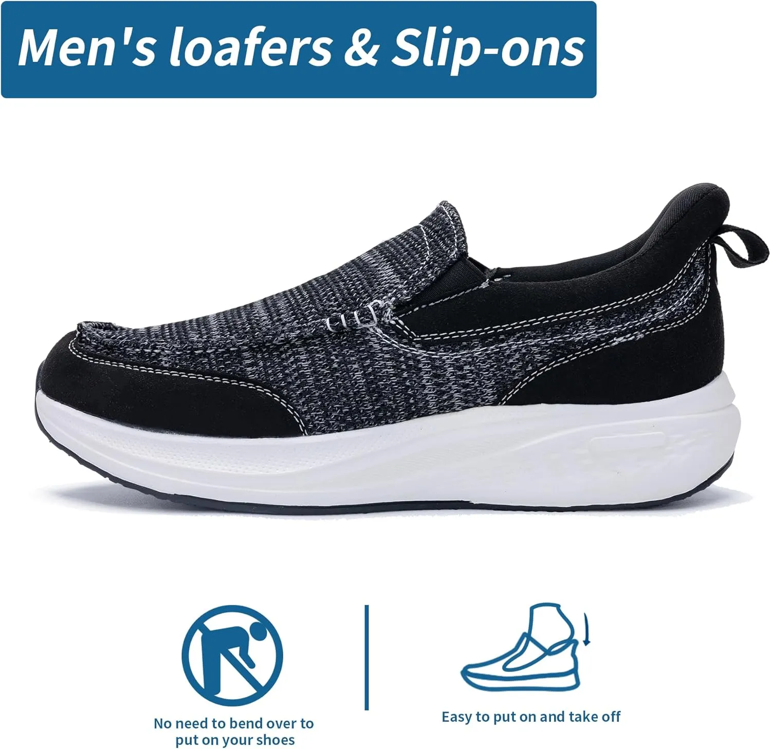 N BESUNEW Loafers for Men with Slip On/Comfortable Men's Arch Support Walking Shoes/Sneakers for Plantar Fasciitis US 7-13