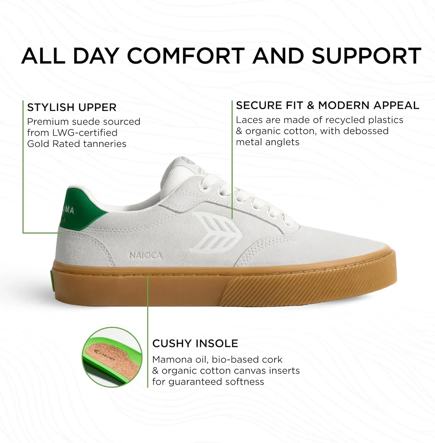 NAIOCA Suede Sneakers, Comfortable Shoes for Women, Lightweight & Sustainable, Versatile Casual Footwear with 100% Vegan Insoles, Rubber Soles