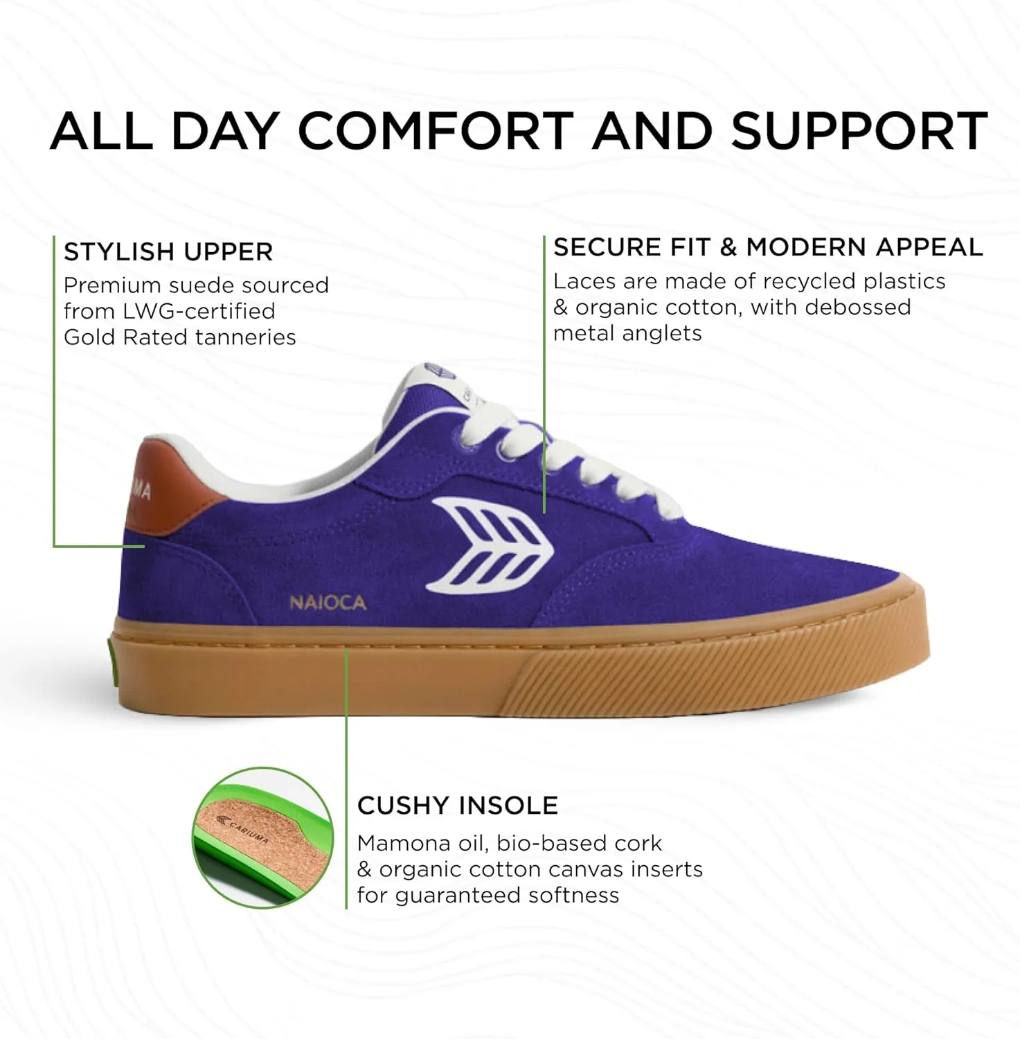 NAIOCA Suede Sneakers, Comfortable Shoes for Women, Lightweight & Sustainable, Versatile Casual Footwear with 100% Vegan Insoles, Rubber Soles