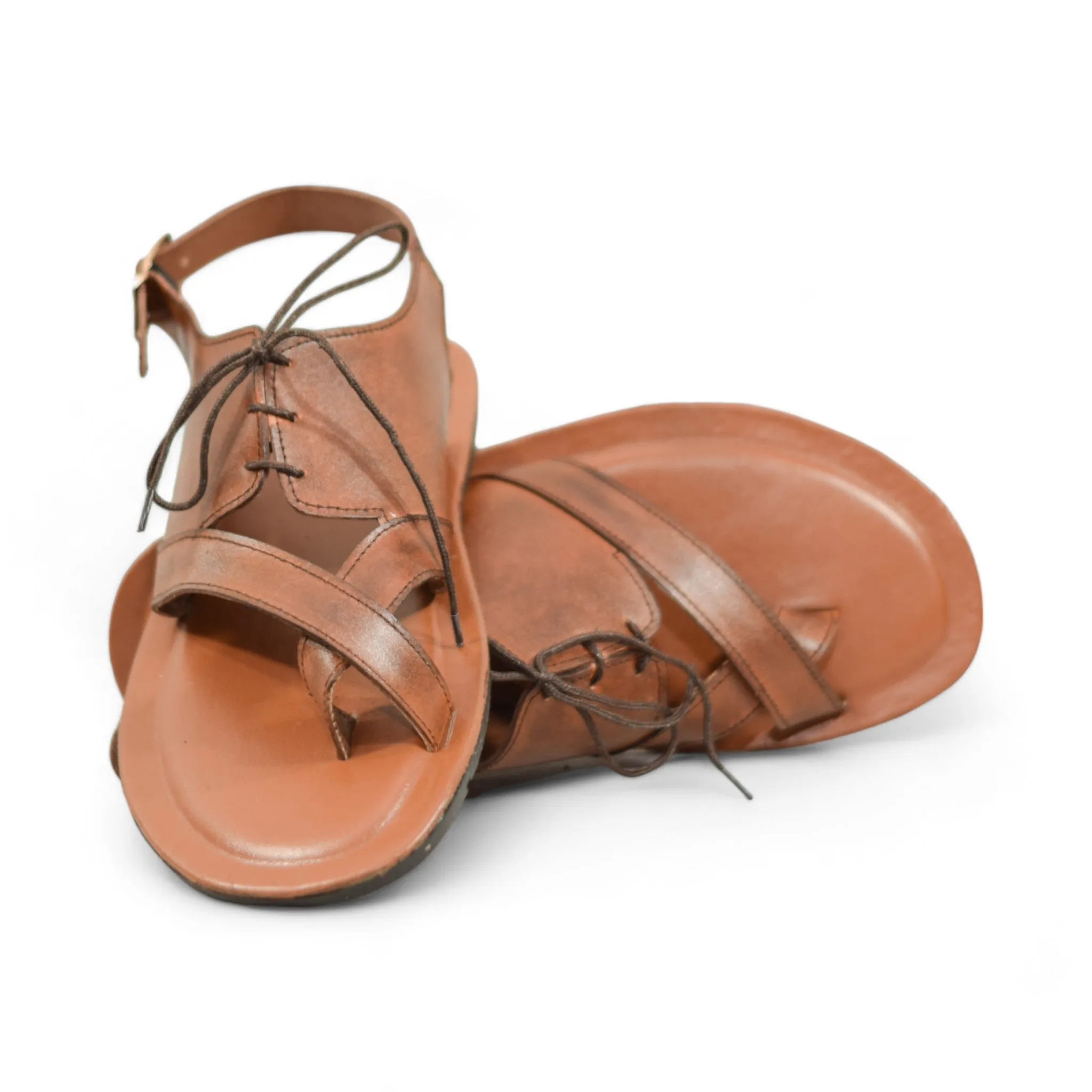 OK-2008 Brown Laced Leather Sandal