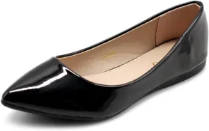 Ollio Women's Shoe Ballet Basic Pointed Toe Comfort Enamel Flat