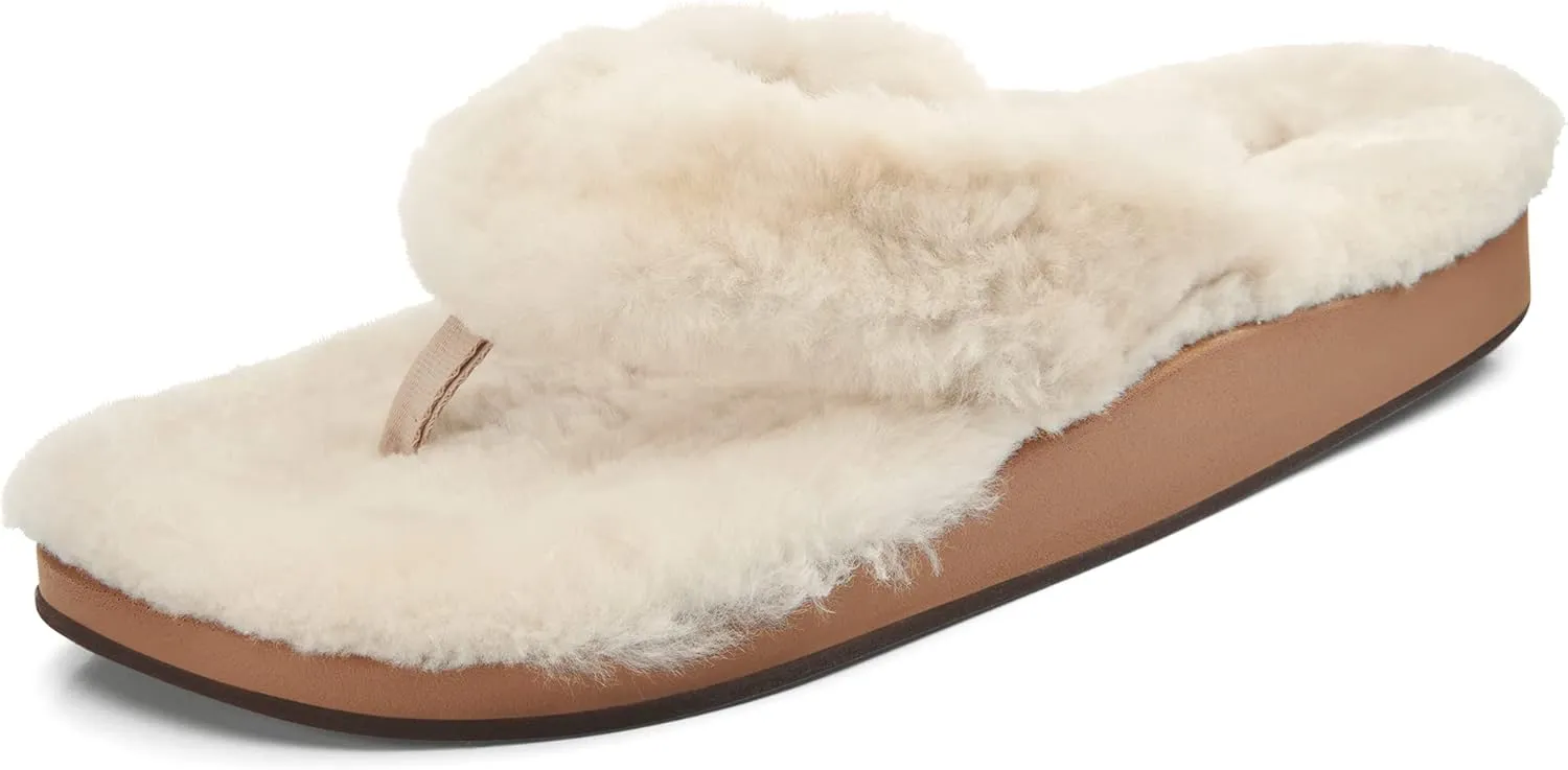 OLUKAI Kipe'a Heu Women's Sandal Slippers, Soft & Comfortable Shearling-Wrapped Straps, Durable RUbber Outsoles for All-Day Wear, Causal & Cute Everyday Style, Tapa/Tapa, 10