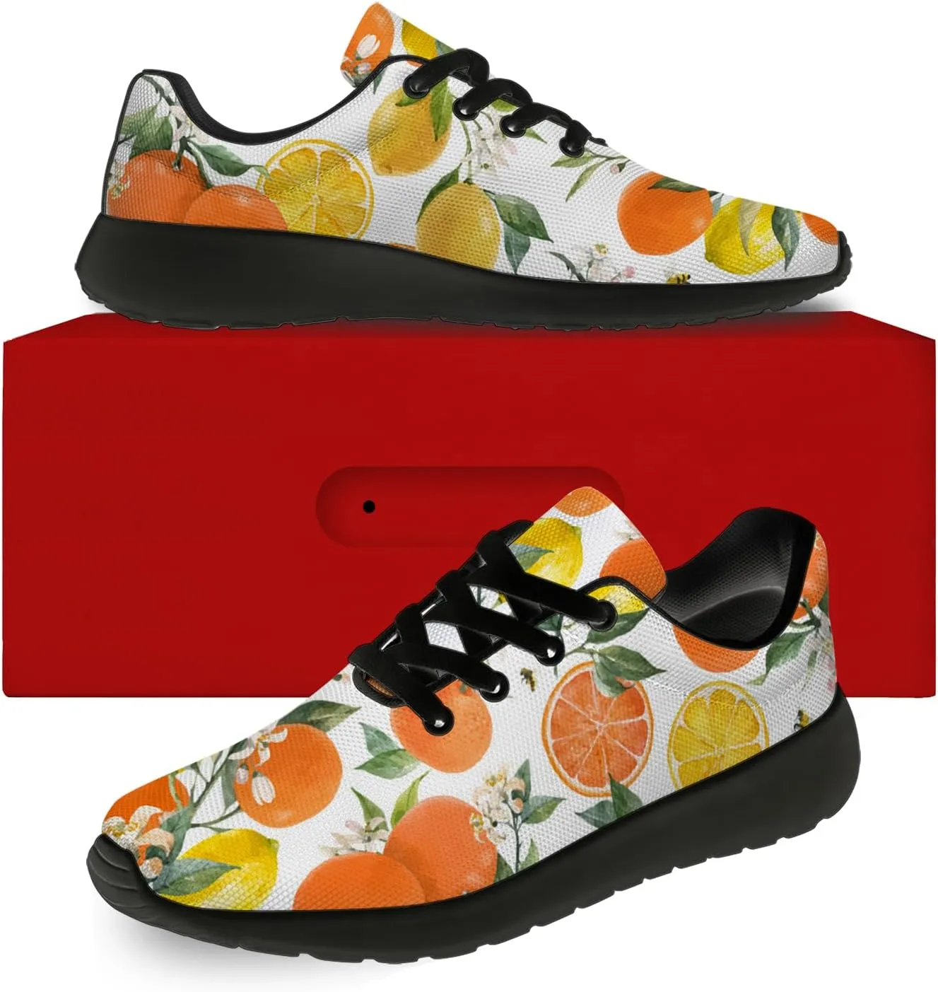 Orange Print Tennis Shoes Men Women Lightweight Running Shoes Walking Fashion Sneakers Gifts for Him Her