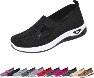 Orthowalkway Womens Shoes, Spring Summer Orthopedic Arch Support Mesh Breathable Cut-Out Soft Sneakers Breathable and Comfortable