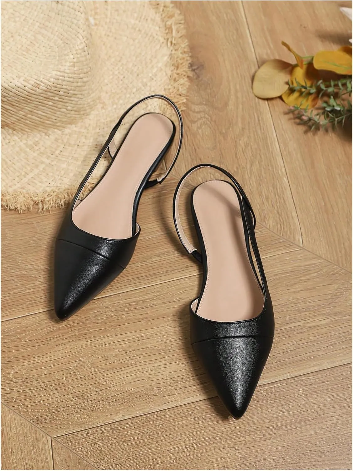 OYOANGLE Women's Pointed Toe Slingback Flats Slip on Flats Casual Dressy Office Work Shoes