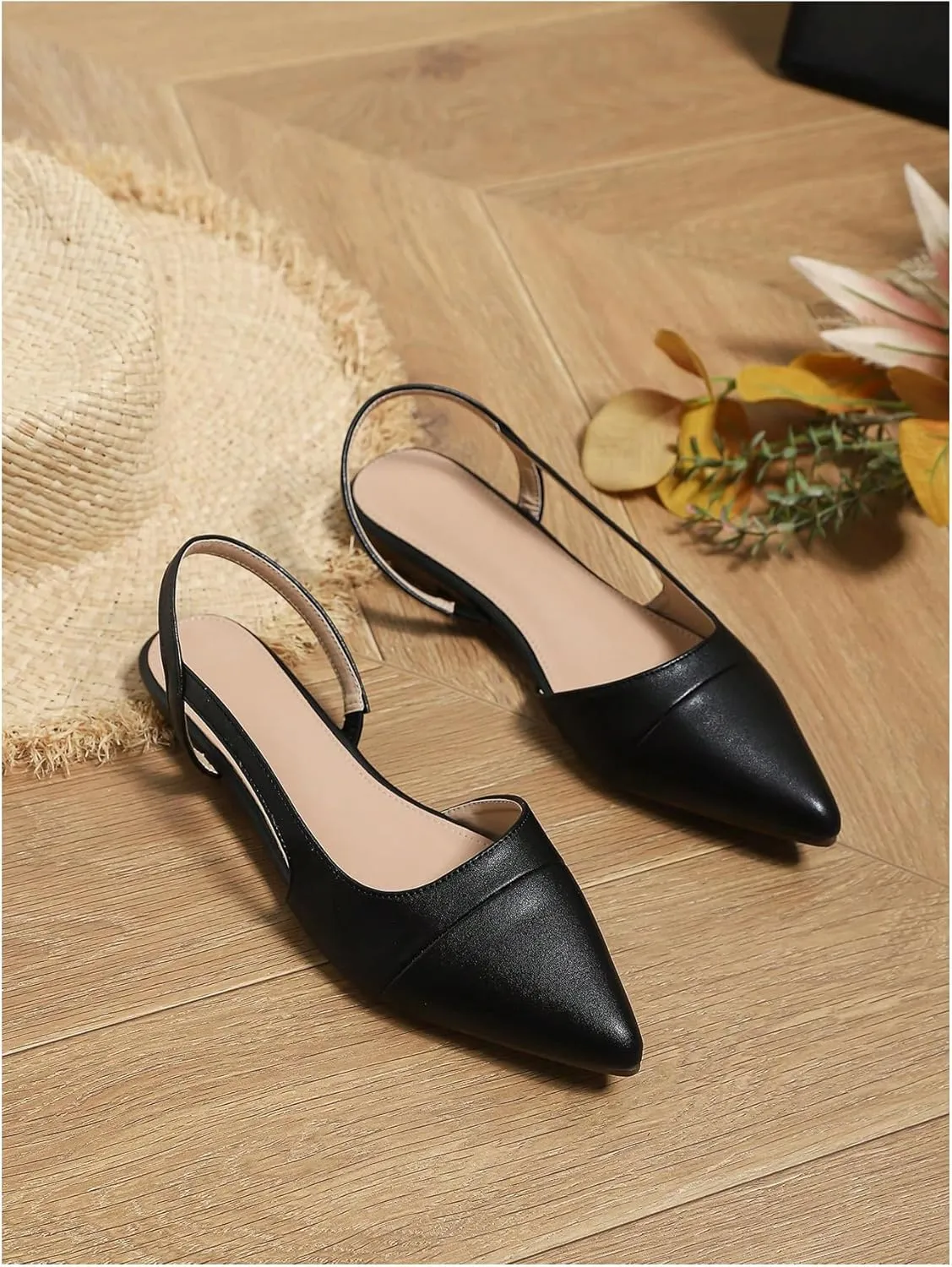 OYOANGLE Women's Pointed Toe Slingback Flats Slip on Flats Casual Dressy Office Work Shoes