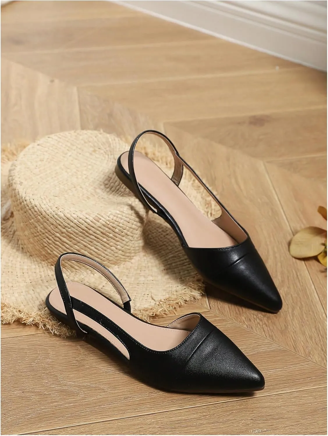 OYOANGLE Women's Pointed Toe Slingback Flats Slip on Flats Casual Dressy Office Work Shoes