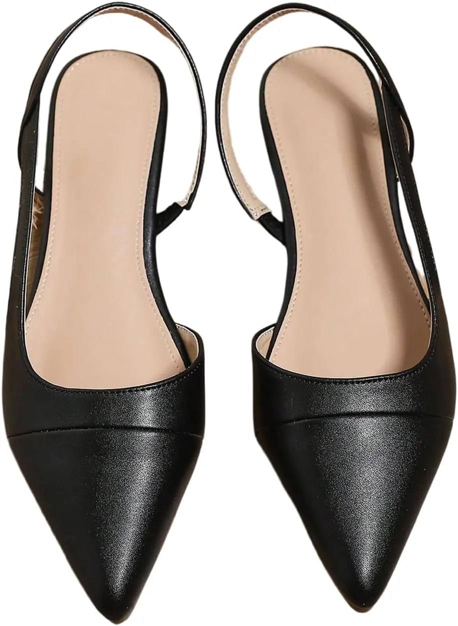 OYOANGLE Women's Pointed Toe Slingback Flats Slip on Flats Casual Dressy Office Work Shoes