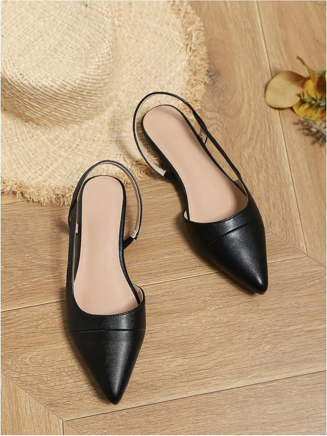 OYOANGLE Women's Pointed Toe Slingback Flats Slip on Flats Casual Dressy Office Work Shoes